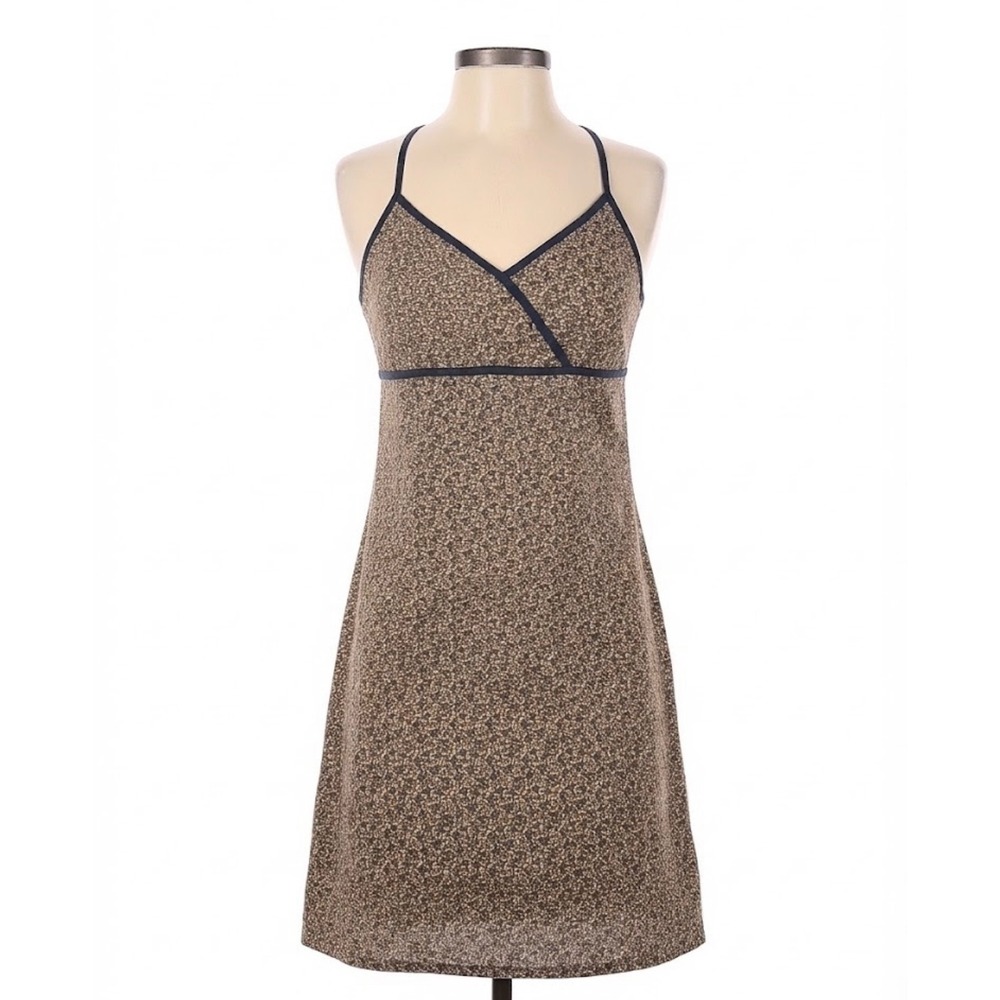 Vintage Faded Glory Khaki Floral Cotton Midi Dress Large 90s Cross Back Dress